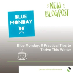 Blue Monday Sticker showing title of 8 practive tops to thrive this winter