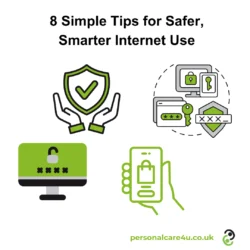 An image for Safer Internet Day 2026. 8 Simple Tips for Safer Smarter Internet Use. images of verification on laptops, mobiles and screens.