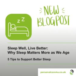 5 tips to support better sleep. Sleep advice to support older people. A bed with a person sleeping on it