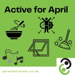 Gentle movement at home shown by icons depicting ways to move. Active for April